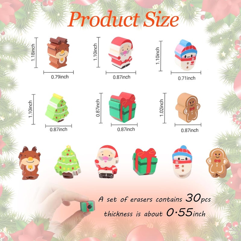 Wolpark 30 PCS Christmas Pencil Top Erasers for Kids Bulk Cute Christmas Eraser Caps Pencil Eraser Tops for Kids Erasers Toppers for School Party Favors Back to School Supplies - Image 2